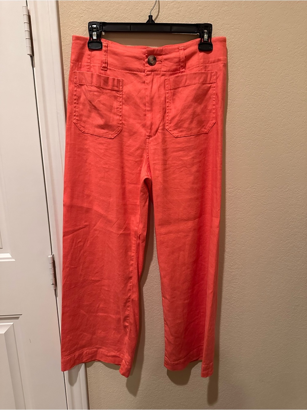 Maeve Coral Linen Blend Cropped Wide-Leg pants